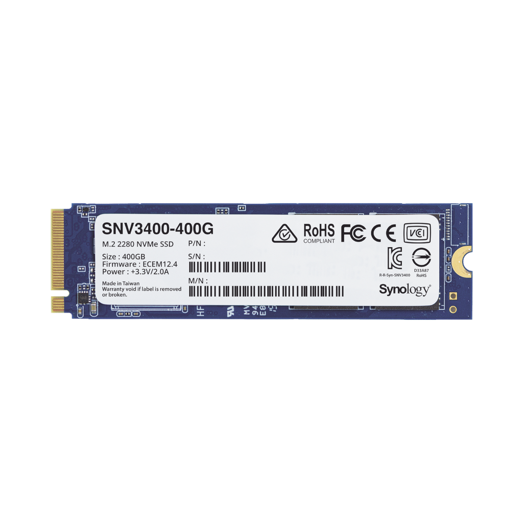 SSD 400GB NVMe M.2 2280, diseñada para Synology NAS con ranuras M.2 integradas