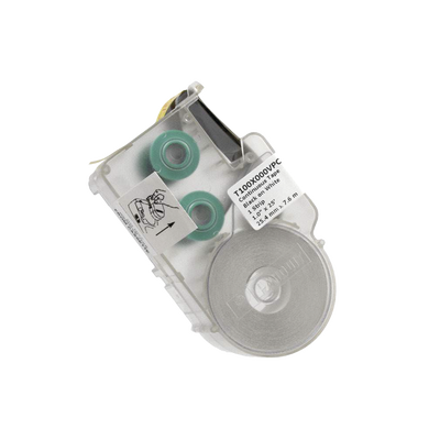 [T100X000VPC-BK] Casete de Etiquetas de Vinilo de Cinta Continua, Color Negro Sobre Blanco, Uso Interior/Exterior, 25.4 mm de Ancho x 7.6 Metros de Largo (24.93 Pies)