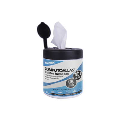[COMPUTOALLAS] Toallas húmedas antibacteriales, para limpieza de gabinetes, equipos de cómputo, audio, vídeo y telefonía, 30 piezas 