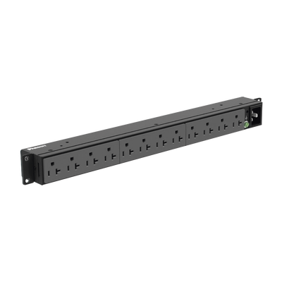 [P12B19M] PDU Básico para Distribución de Energía, Enchufe de Entrada NEMA 5-20P, Con 12 Contactos NEMA 5-20R, Instalación Horizontal de 19in, 1UR, 20 Amp, 120 Vca