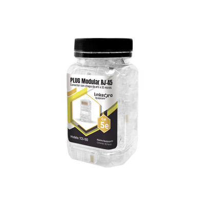 Bote con 100 Piezas de Plug Modular RJ45 Cat5e sin Blindaje, Chapado de Oro a 30 Micras para Durabilidad Extrema