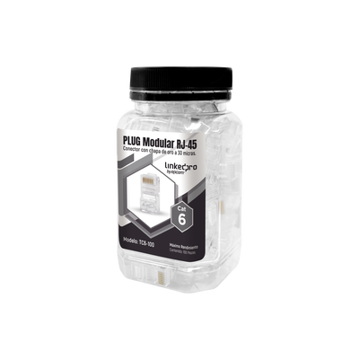 [TC6-100] Bote con 100 Piezas de Plug Modular RJ45 Cat6 sin Blindaje, Chapado de Oro a 30 Micras para Durabilidad Extrema