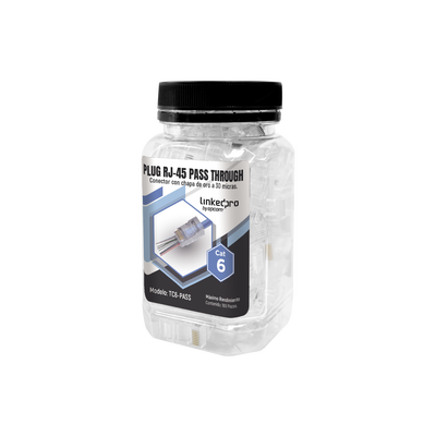 Bote con 100 Plugs Pass Through RJ45 Cat6 sin Blindaje, Chapado de Oro a 30 Micras para Durabilidad Extrema