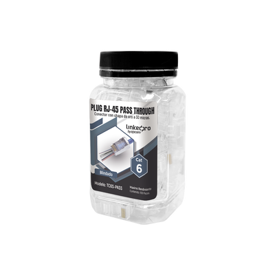 [TC6S-PASS] Bote con 100 Plugs Pass Through RJ45 Cat6 Blindado Chapado de Oro a 30 Micras para Durabilidad Extrema