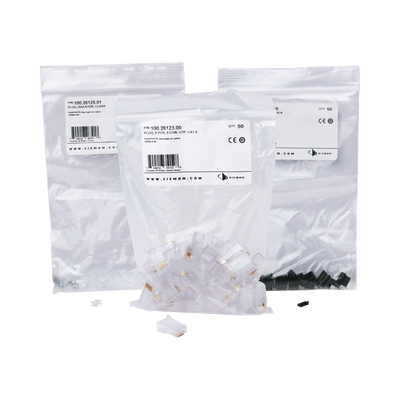 Plug RJ45 Cat6, Para Cable UTP Calibre 23 a 26 AWG, Chapado en Oro de 50 Micras, Bolsa con 50 Piezas