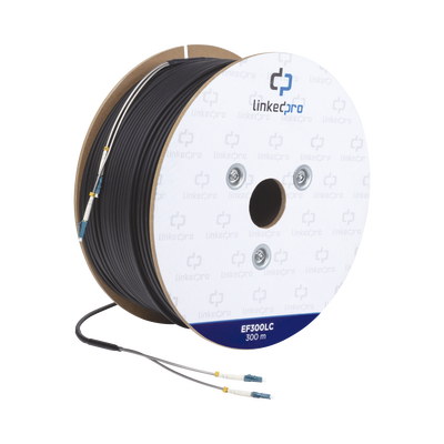 Carrete de Fibra Óptica Monomodo con Conectores LC-LC Duplex, Reforzada con Kevlar, de 300 Metros (984.25 Pies), Para Instalaciones Subterráneas por Tubería
