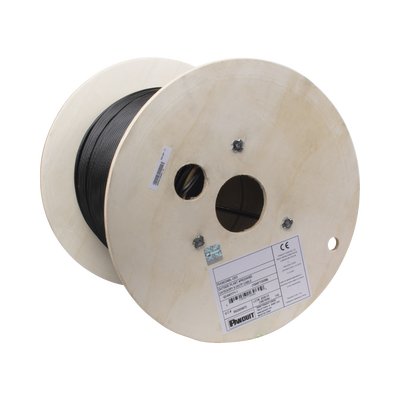 Bobina de Cable UTP de 4 Pares, PanNet, Para Exterior con Gel, Cat6 (23 AWG), Industrial para Climas Extremos, Color Negro, 305 Metros (1000 Pies)