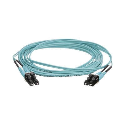 Jumper de Fibra Optica Multimodo 50/125 OM4, LC-LC Duplex, OFNR (Riser), Color Aqua, 3 Metros (9.84 Pies)
