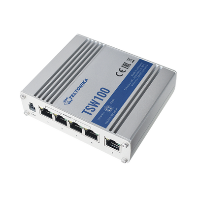 [TSW100] Switch Industrial No-Administrable 5 puertos Gigabit, PoE en 4 puertos 802.3af/at (120W)
