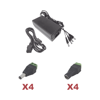 [K2PLK12DC4CH] Kit con fuente EPCOM POWER LINE con salida de 12 Vcc a 5 Amper con 4 salidas / Incluye conectores JR52 y JR53