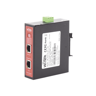 [WIPOE55SBTIDC] Splitter PoE IN hasta 90 W / Salida DC 12v/16V/24v o 48V / Carcasa metálica / Industrial soporte para riel DIN / Aplicaciones CCTV