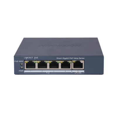 [DS-3E1505P-EI/M] Switch Gigabit PoE+ / Monitoreable / 4 Puertos 1000 Mbps PoE+ / 1 Puerto 1000 Mbps Uplink / Configuración Nube Hik-PartnerPro / Modo Extendido hasta 300 Metros / 45 Watts