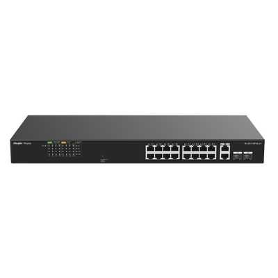 Switch PoE+ no Administrable, Hasta 120 Watts, Ideal para CCTV, 16 Puertos PoE +10/100, 2 Uplinks Gigabit y 2 SFP COMBO