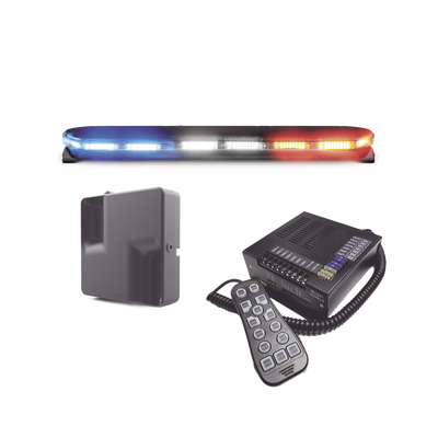 Kit de Sirena, Bocina y Torreta de 47", Serie 16 con 300 LEDs, Dual Color, Frente: Rojo/Blanco, Azul/Blanco, Trasero: Rojo/Ámbar, Azul/Ámbar