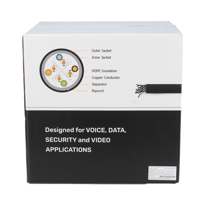 Bobina de Cable UTP 305 Metros (1000 Pies), Cat6 con Doble Forro, para Exterior, Climas Extremos, Color Negro