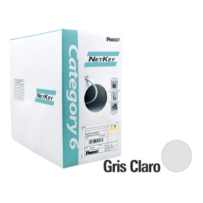 Bobina de Cable UTP de 305 Metros (1000 Pies) de Cobre, NetKey, Gris Claro, Categoría 6 (24 AWG), 1000Mbps, Riser (CMR), de 4 Pares