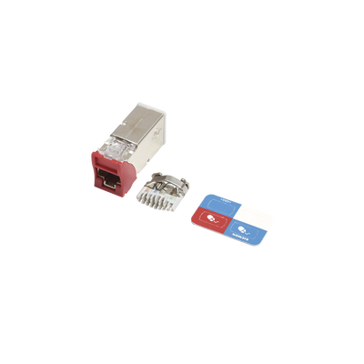 Jack Z-MAX Cat6A, Blindado, Montaje Híbrido en Placa de Pared (Plano y Angulado), Color Rojo