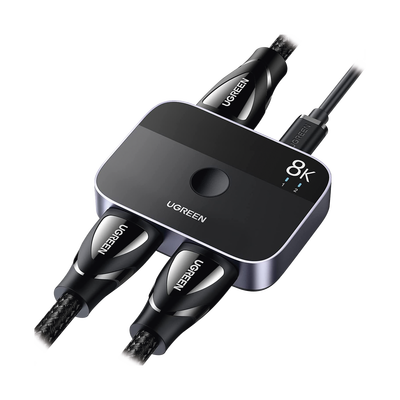 [90385] Conmutador HDMI 2.1 8K @60Hz | HDMI Splitter 2 Entradas a 1 Salida | Soporta 4K @120Hz 1080P @240Hz 3D | HDR Dolby | Alta Velocidad 48Gbps | Formatos de Audio LPCM/DTS/DSD, 2,0/2,1/5,1/7,1 canales.