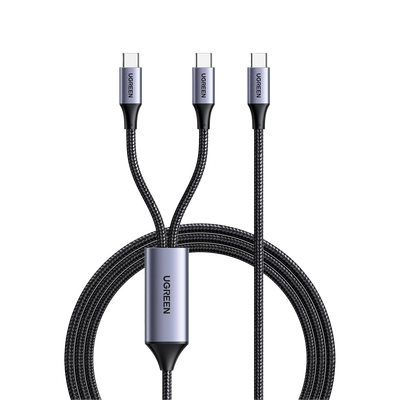 [35087] Cable USB-C a Y (USB-C & USB-C) | 1.5 Metros | Carga Rápida de hasta 100W | PD3.0 | QC4.0/3.0/2.0 | FPC | AFC | Protección Integrada| Caja de Aluminio | Nylon Trenzado | Amplia Compatibilidad | Color Negro.